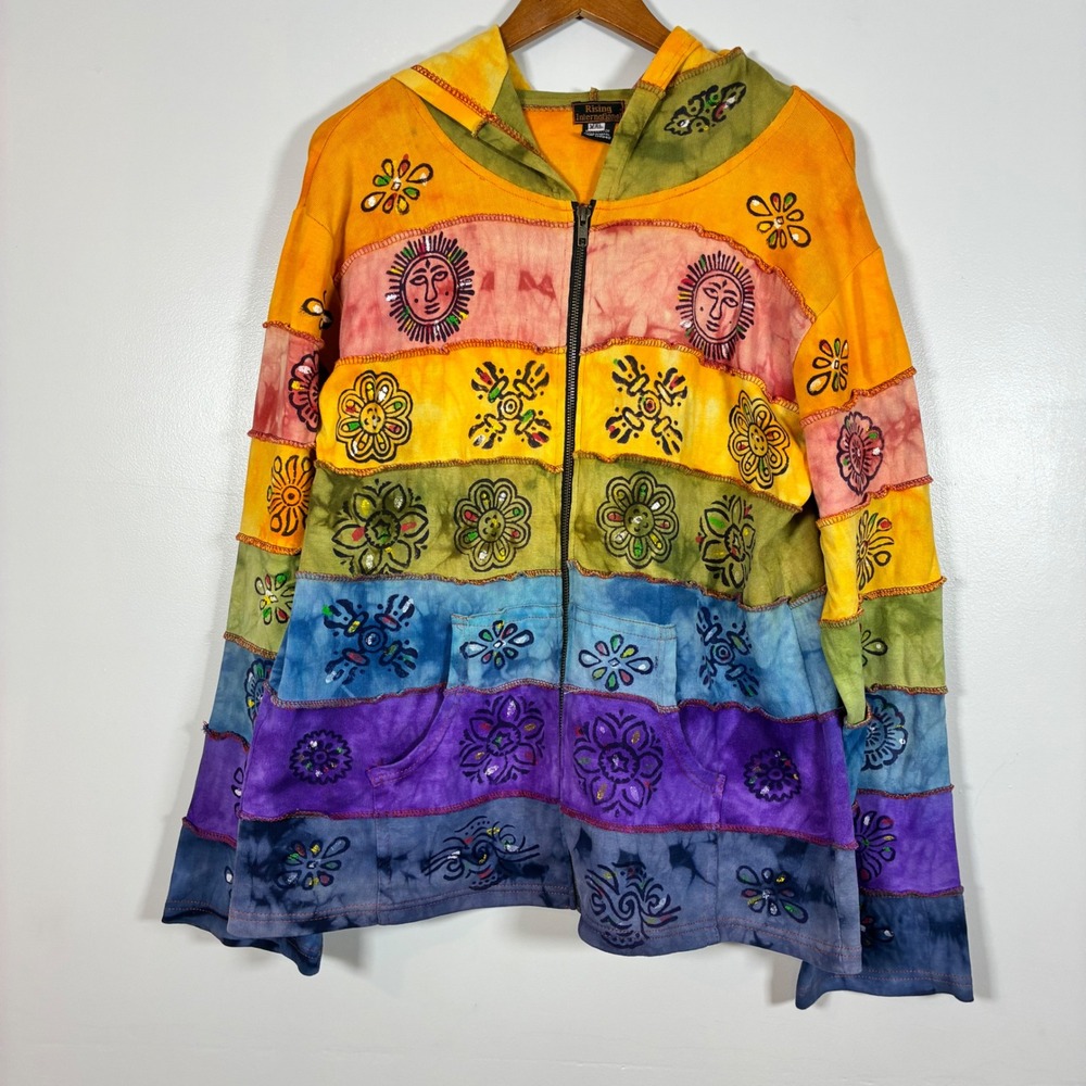 Rising Intl Hoodie XXL Sun Patchwork Boho Hippie Festival Psychedelic Celestial